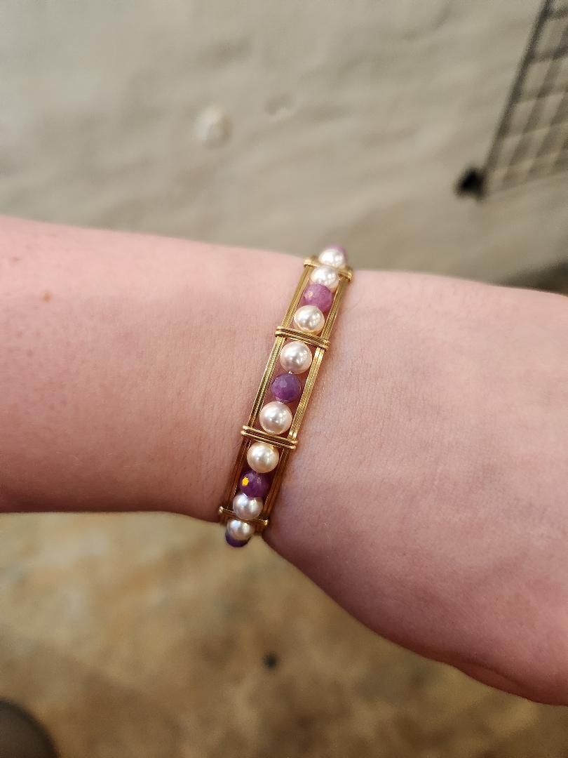 Pearl and Mauve Bead Bracelet