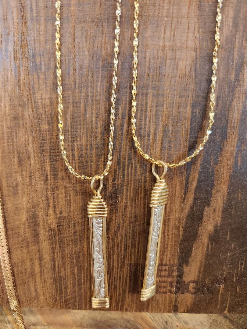 Gold Bar Silver Detail Necklace