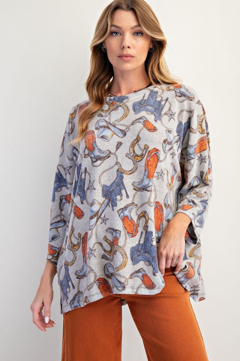 WESTERN PRINTED BRUSHED HACCI TOP - plus