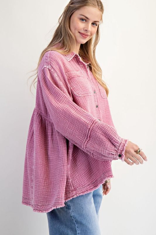 BUTTON DOWN WASHED COTTON GAUZE SHIRT
