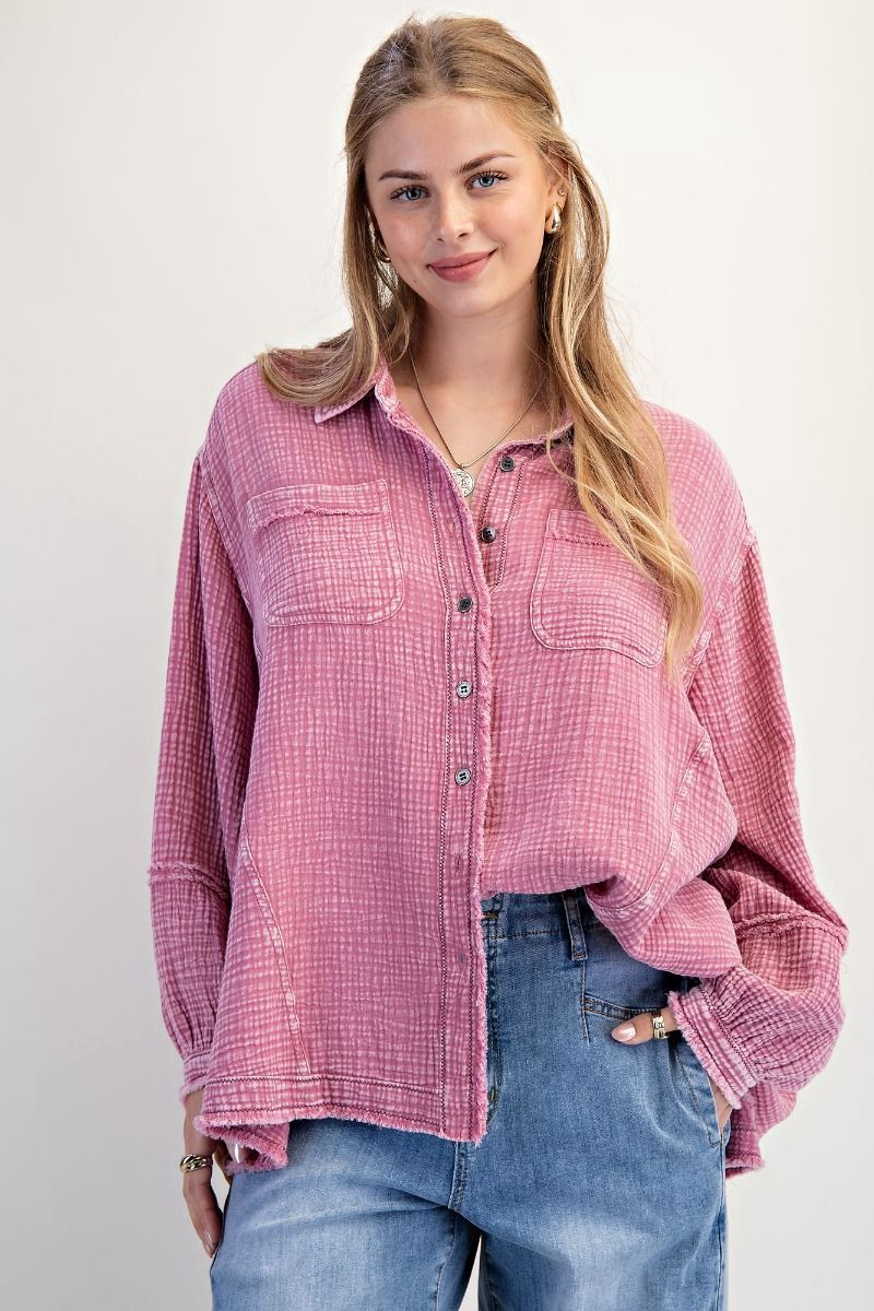 BUTTON DOWN WASHED COTTON GAUZE SHIRT
