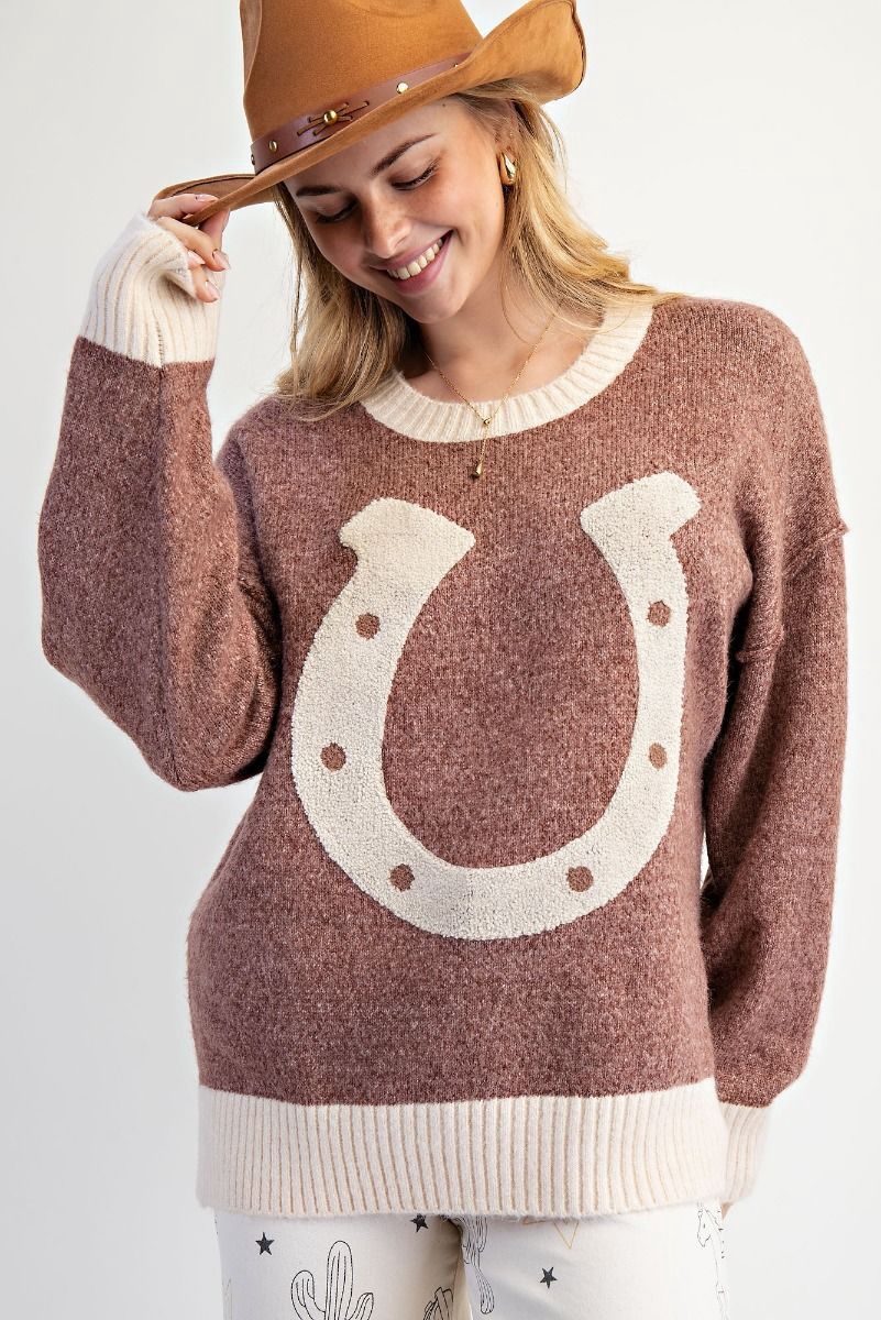 HORSESHOES PATTERN FRONT SWEATER TOP