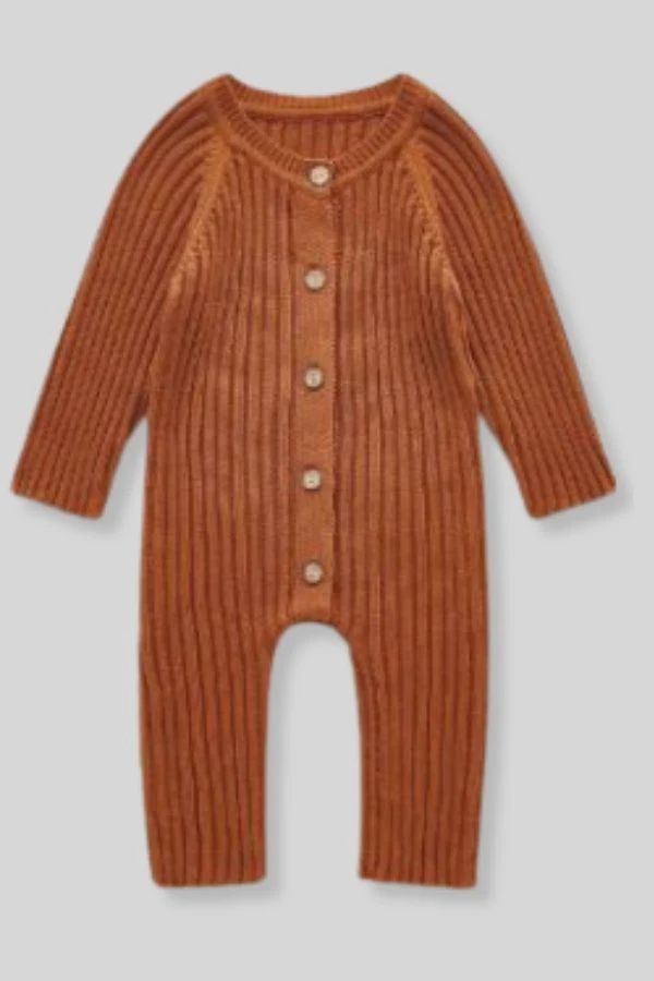 100% Cotton Knit Romper-Camel