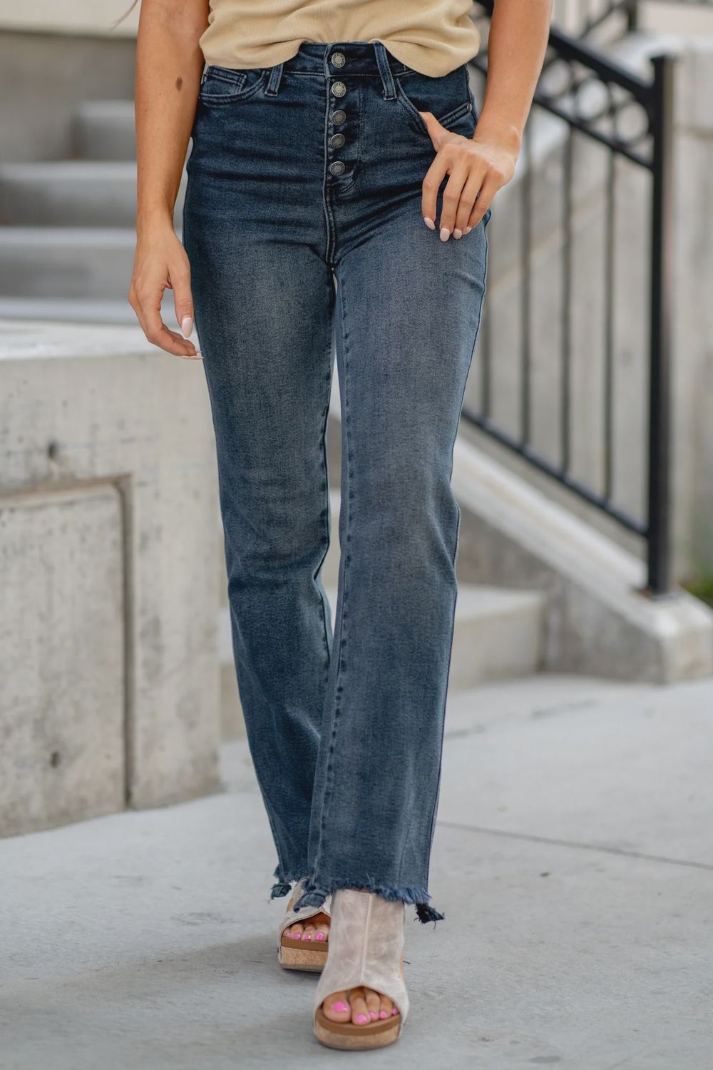 HW Button Fly Hem Destroy Straight