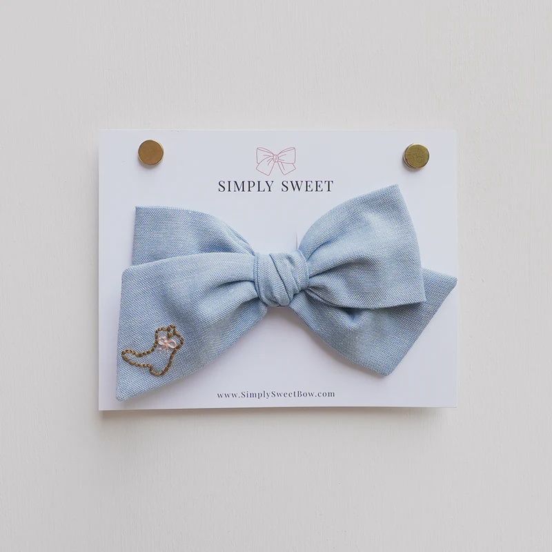 Blue Jean Baby-Embroidered Knot Bow