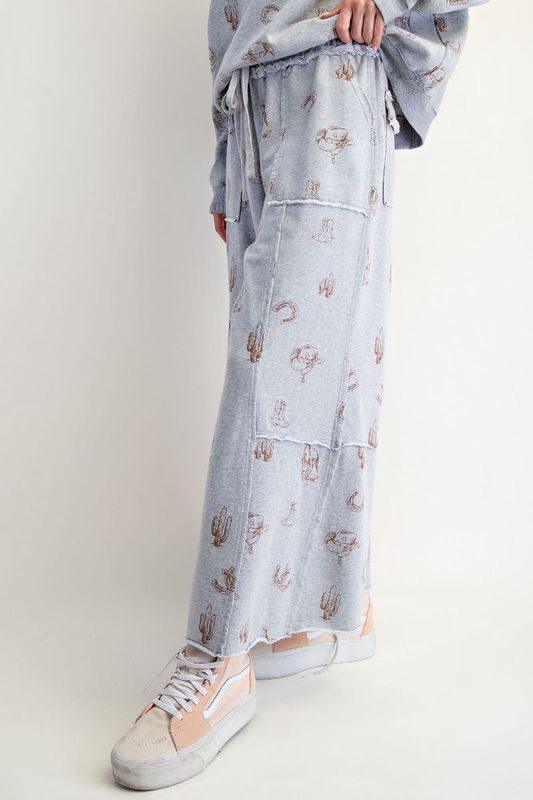 WESTERN PRINTED WASHED TERRY PANTS