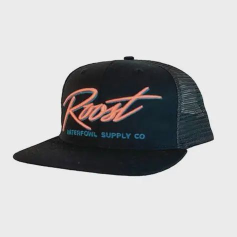 Roost Black 7 Panel w/ Pink Scipt Logo