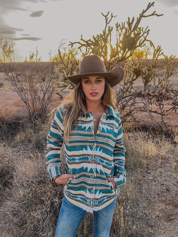 Aztec Coat with Blanket Stitching on Front &amp; Back Western Yoke