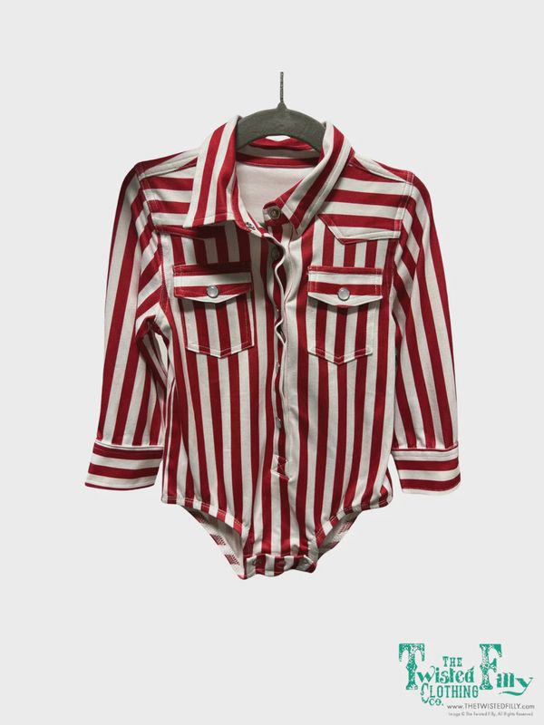 Red Stripe Pearl Snap L/S Onesie