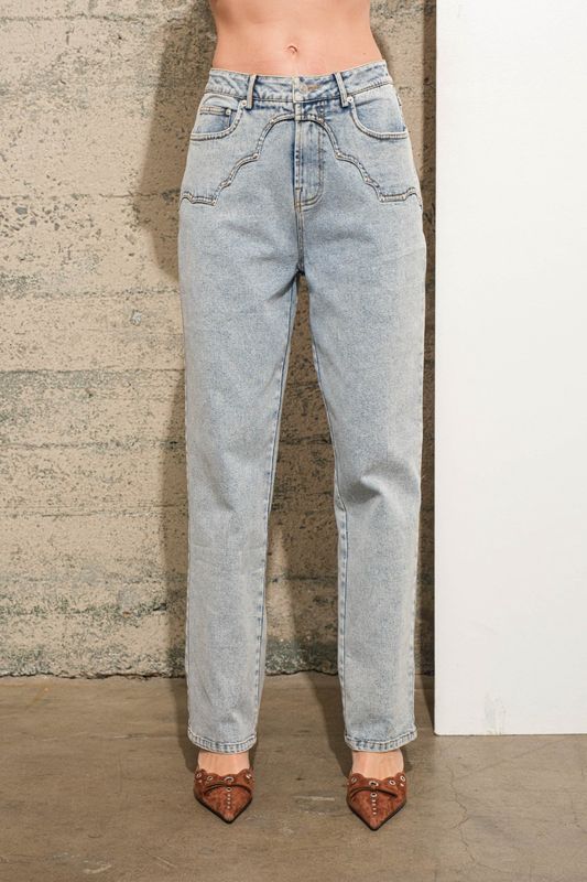 Garment Washed Western Yoke Studded Mid Rise Star Stitch