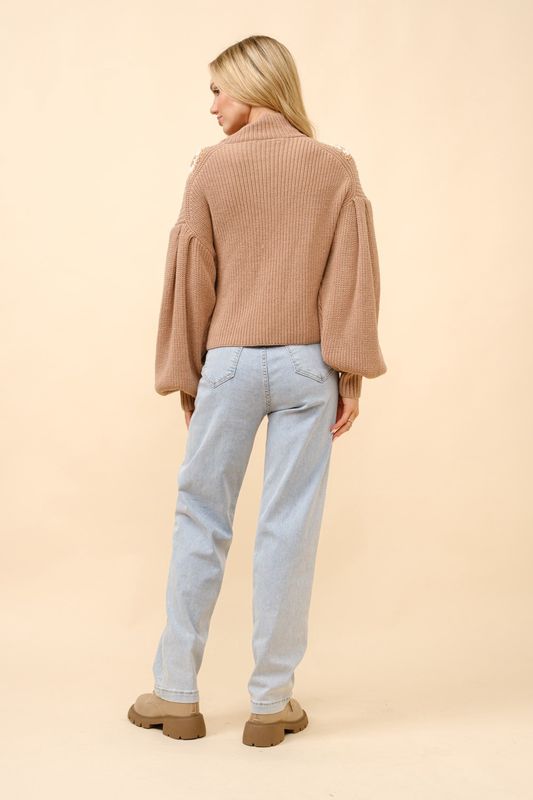 Crochet Inset Balloon Sleeve Sweater
