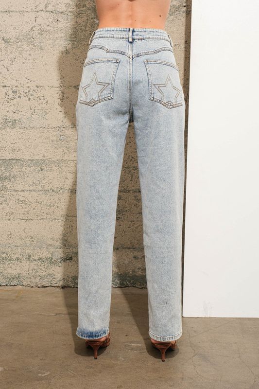 Garment Washed Western Yoke Studded Mid Rise Star Stitch