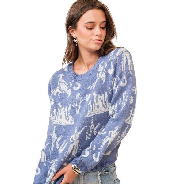 Western Motif Knitted Pullover Sweater