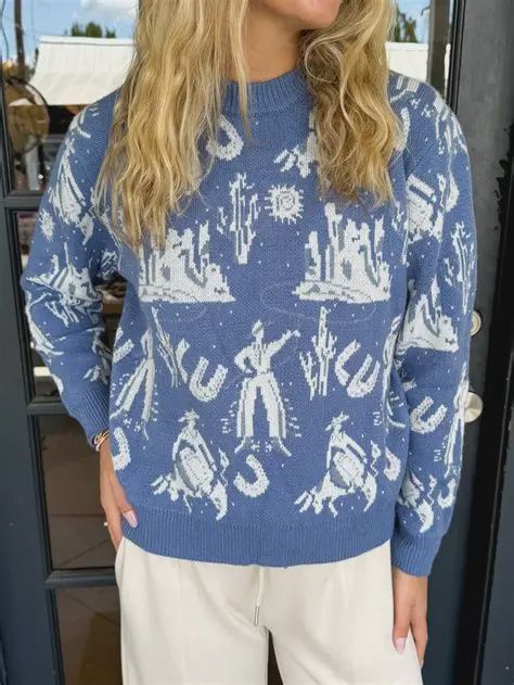 Western Motif Knitted Pullover Sweater