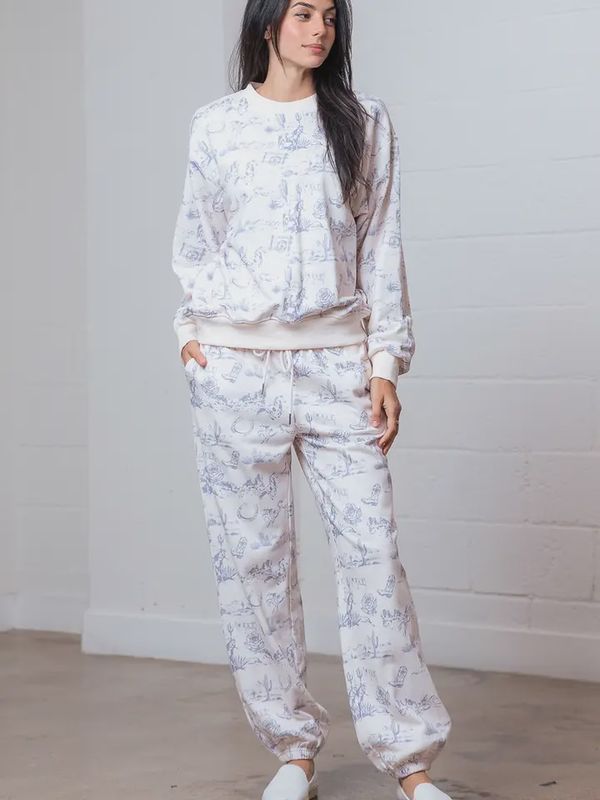 Western Printed Banding Sweat Long Pants