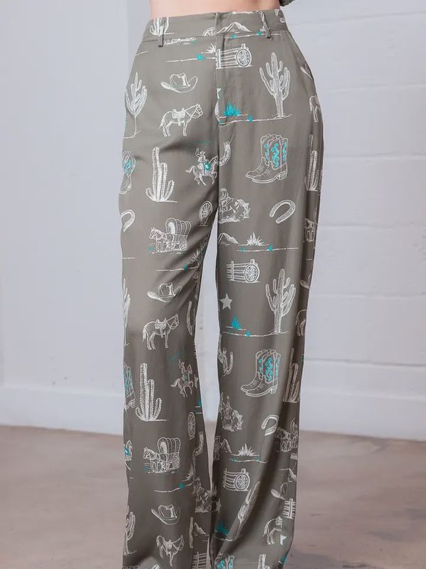 Western Printed Loose Fit Pants