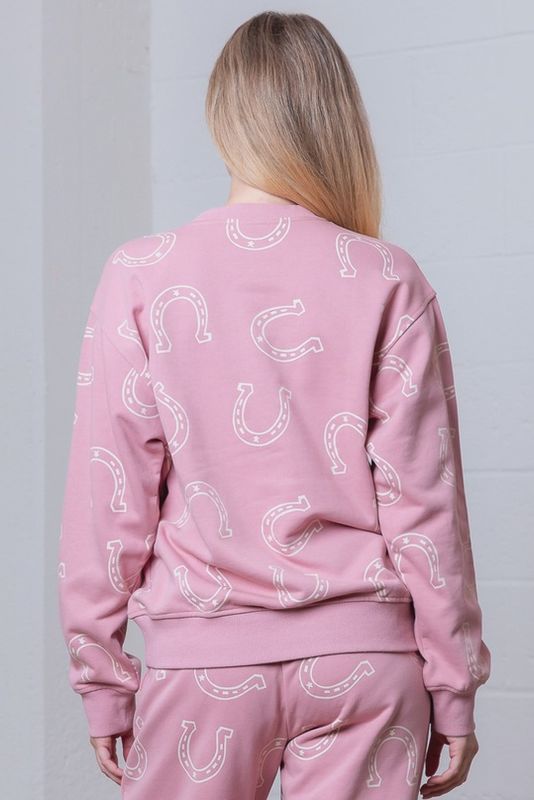 Long Sleeve Round Neck Horseshoe Printed Sweat Shirt
