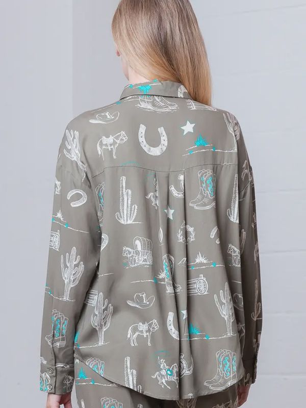 Western Printed LongSleeve with Collar Button Down