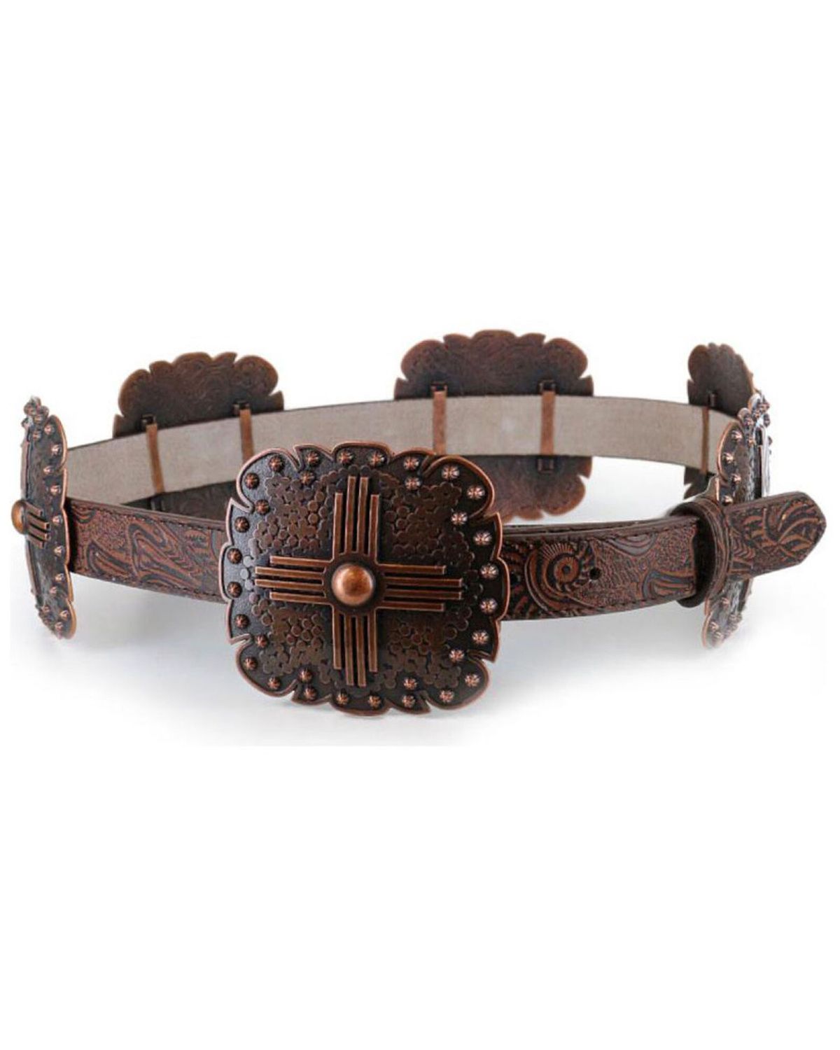 Women&#39;s Embossed Concho Belt, Colour: BROWN, Size: XL