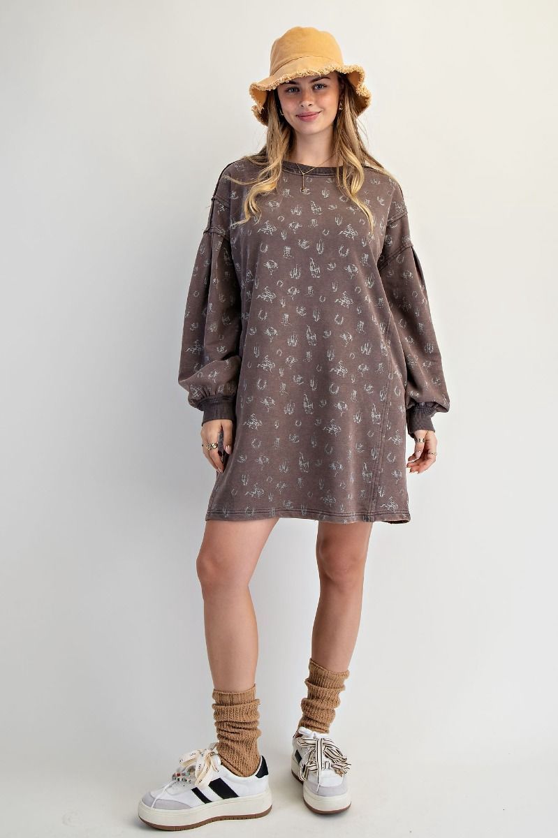 LONGSLEEVE WESTERN PRINTED TERRY DRESS