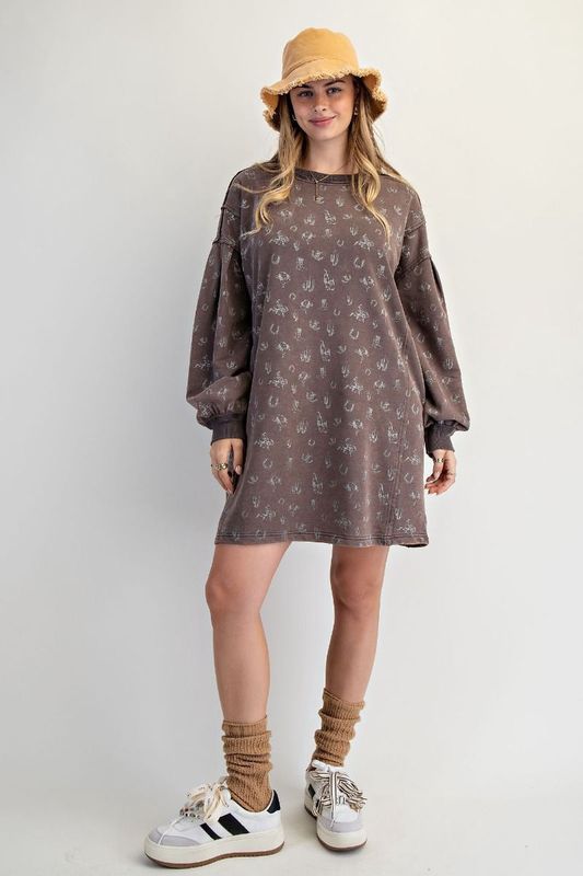 LONGSLEEVE WESTERN PRINTED TERRY DRESS