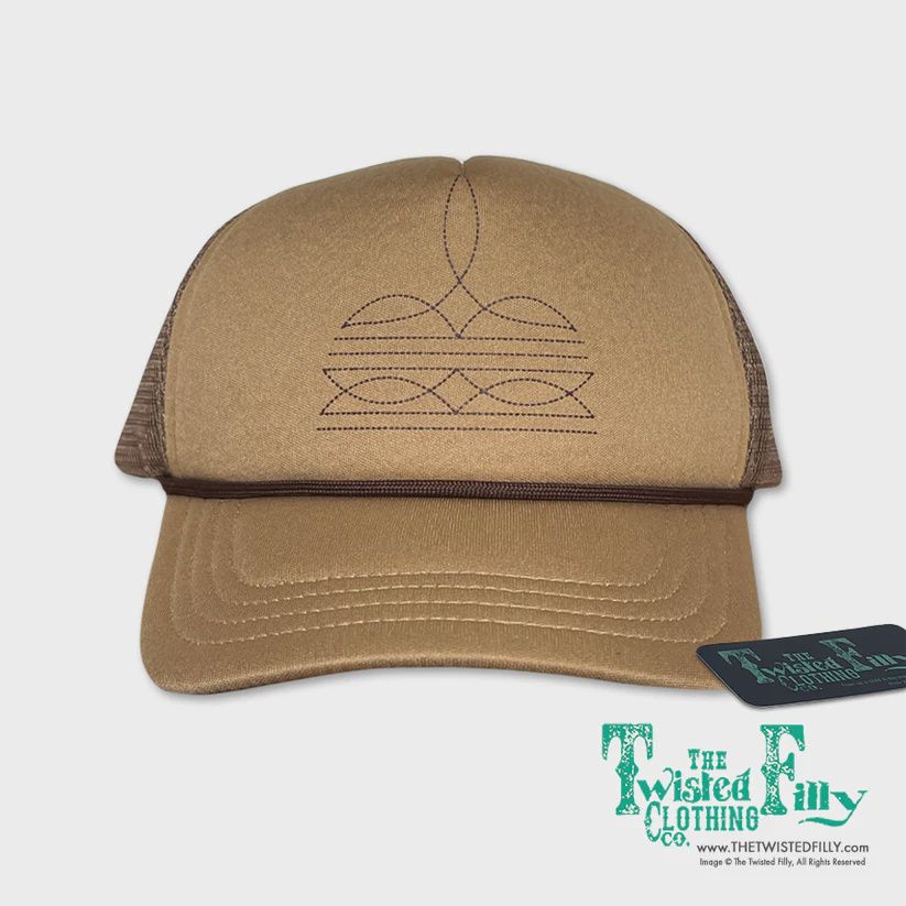 Boot Stitch Adult Foam Trucker Hat-Brown