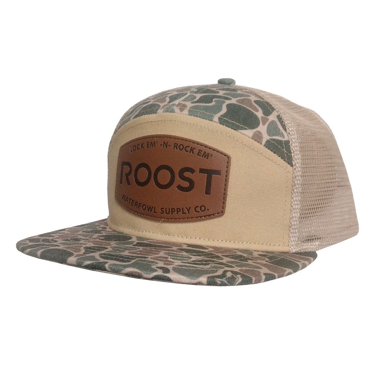 Roost 7 Panel Leather Patch Camo Hat