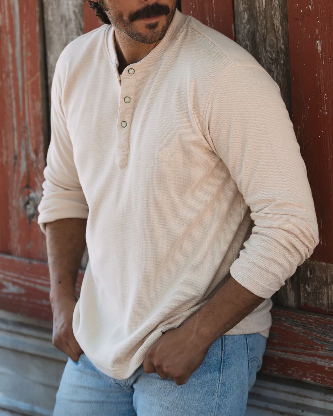 Standard Waffle Henley, Colour: TAN, Size: SMALL