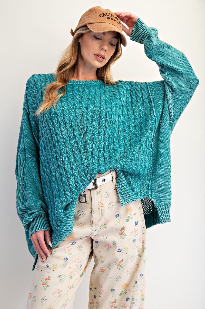 Cabel Knit Mineral Washed Sweater