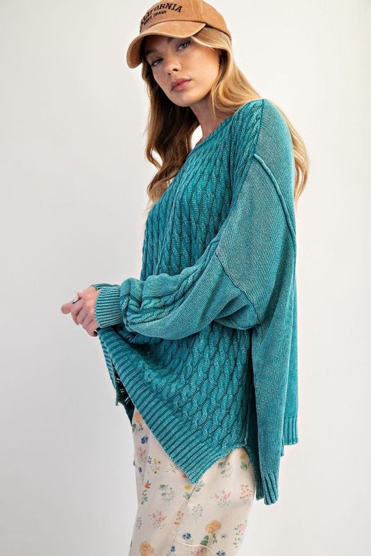 Cabel Knit Mineral Washed Sweater