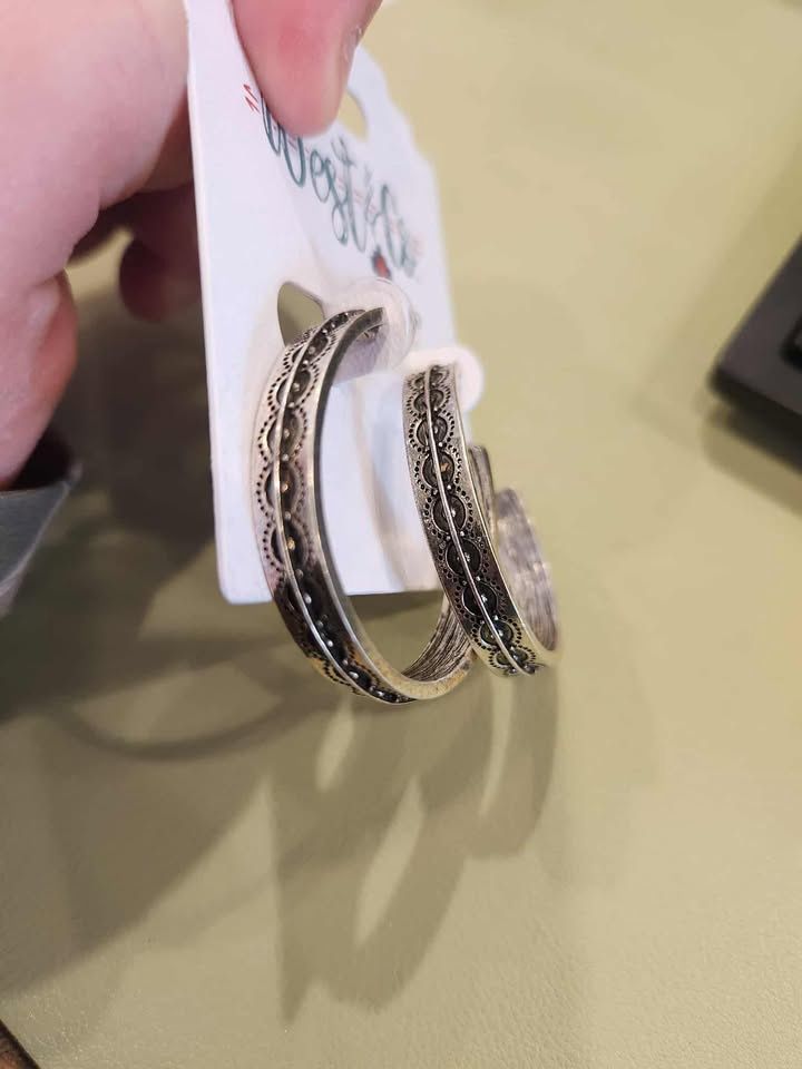 Burnished Silver Tribal Hoop Earringsz