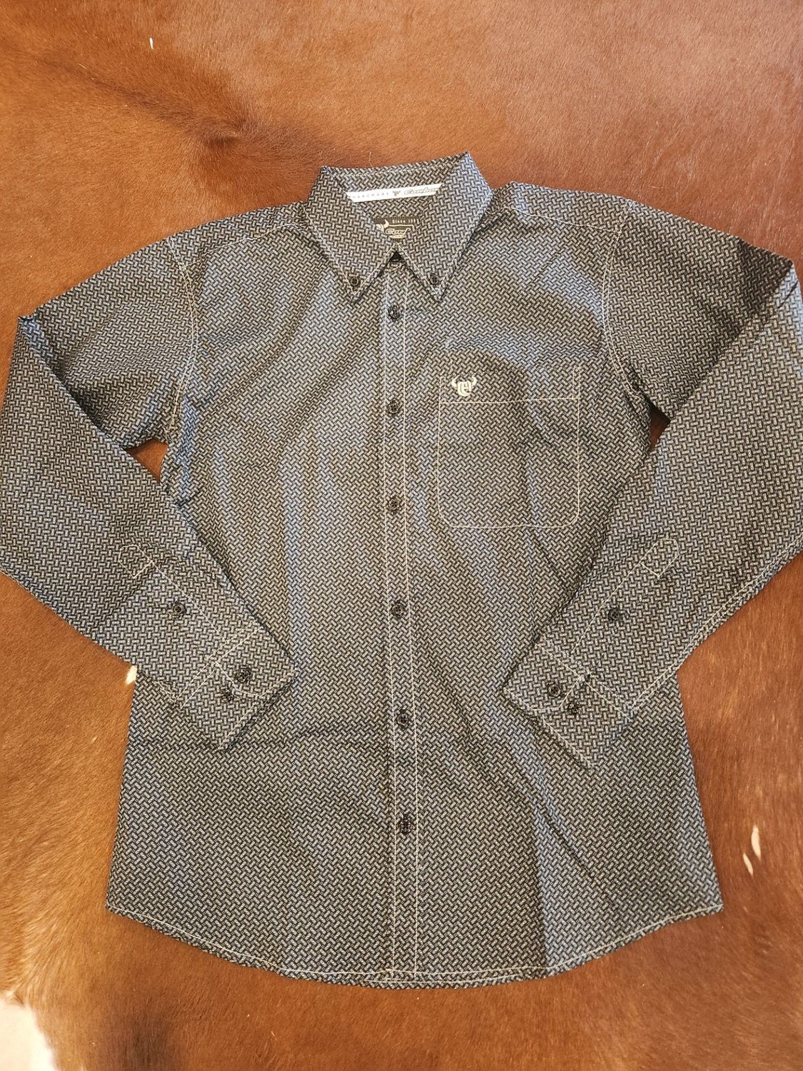 Basket Weave Long Sleeve Print W/ Buttons