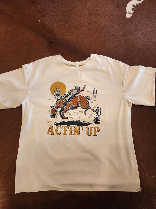 Actin&#39; Up On Beige Boxy Tee