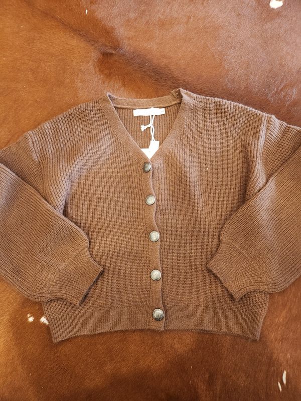 Cropped Cardigan Sweater - Brown