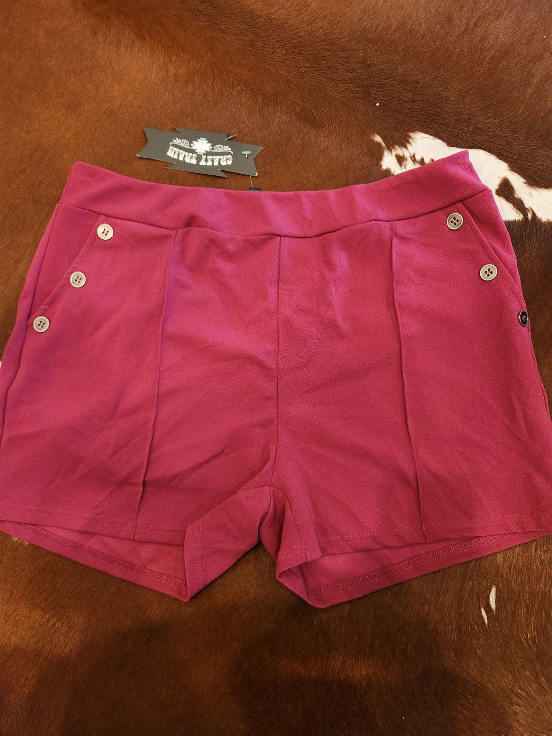 plum 3 button pocket shorts