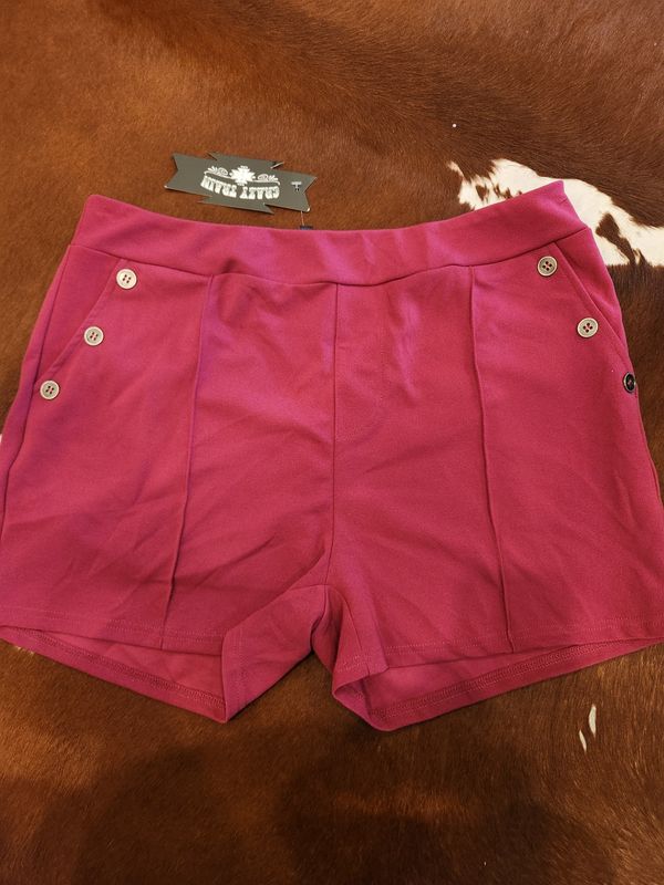 plum 3 button pocket shorts