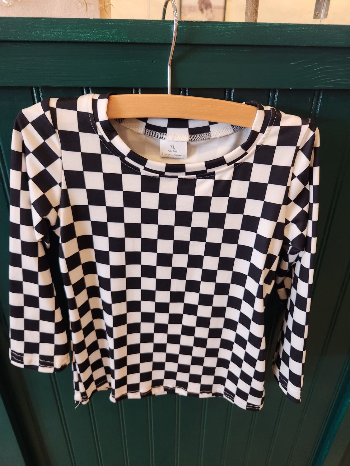 Black Checkered Long Sleeve Top