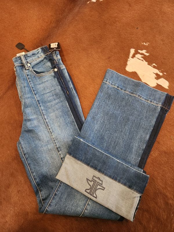 Women&#39;s High Rise Wide Leg Front Seam Down Legs Jeans