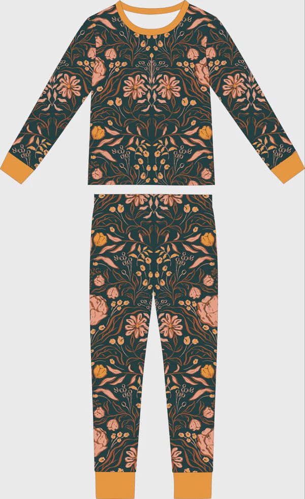 Mustard Floral Two Piece Pajama Set