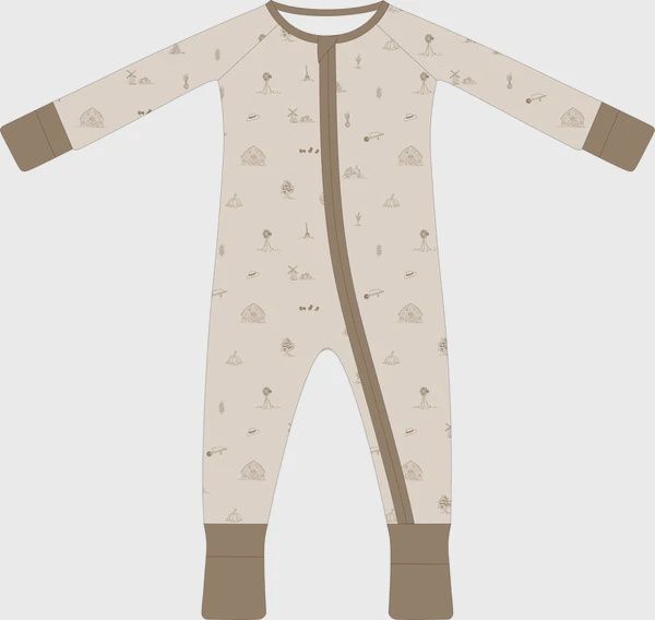Convertible Two-Way Ruffled Zipper Onesie-Simple Farm