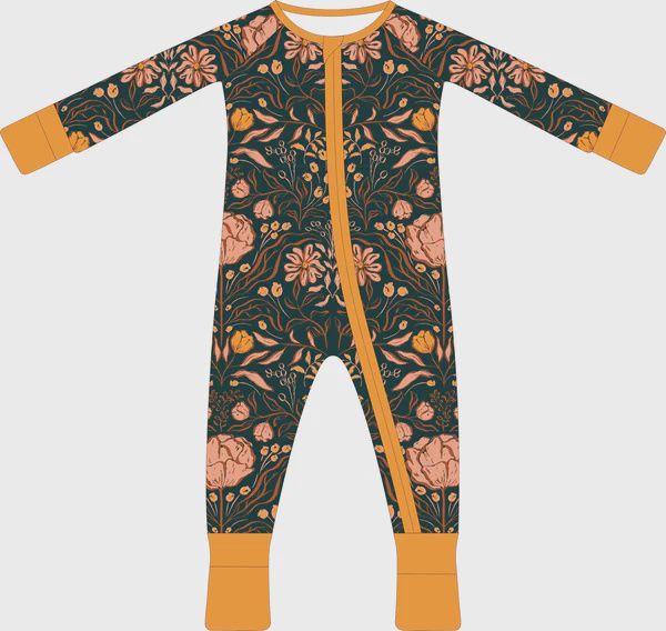 Convertible Two-Way Ruffled Zipper One Piece- Mustard Floral