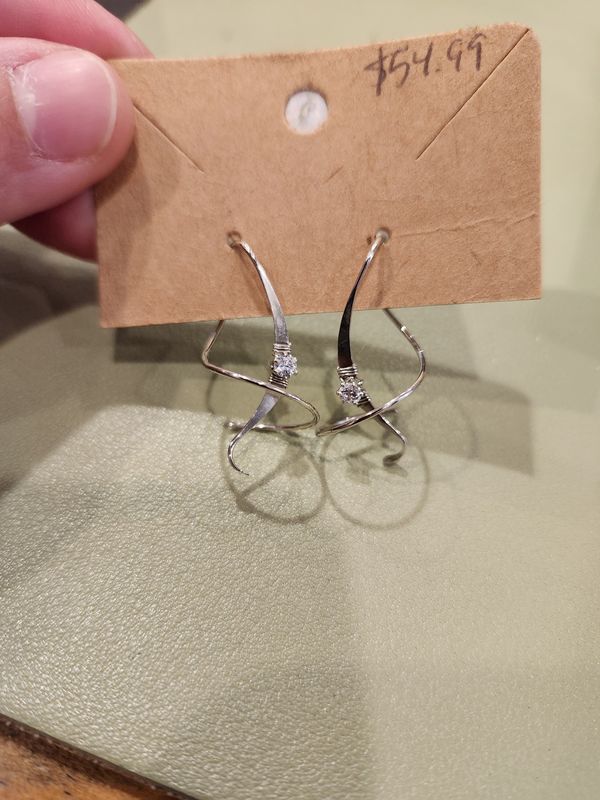 Single Diamond Silver Swirl Earring