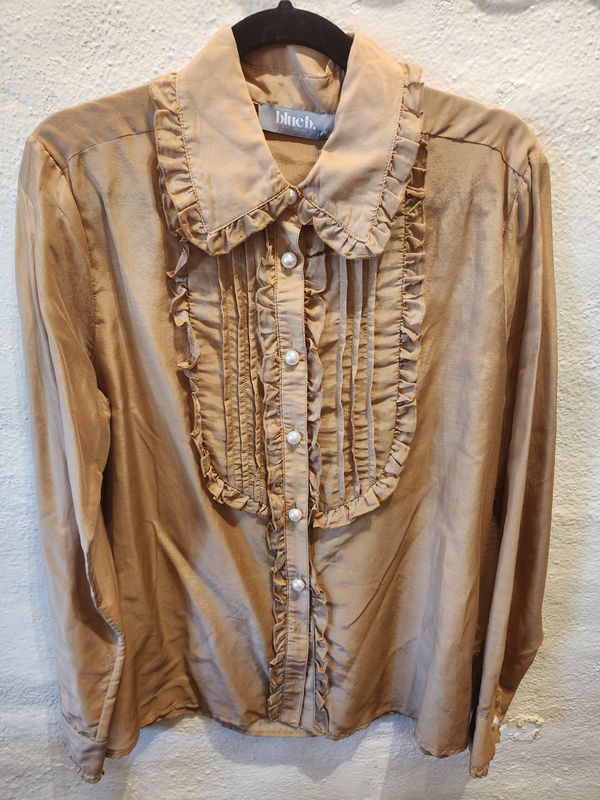 Ruffle Pleated Pearl Button Blouse