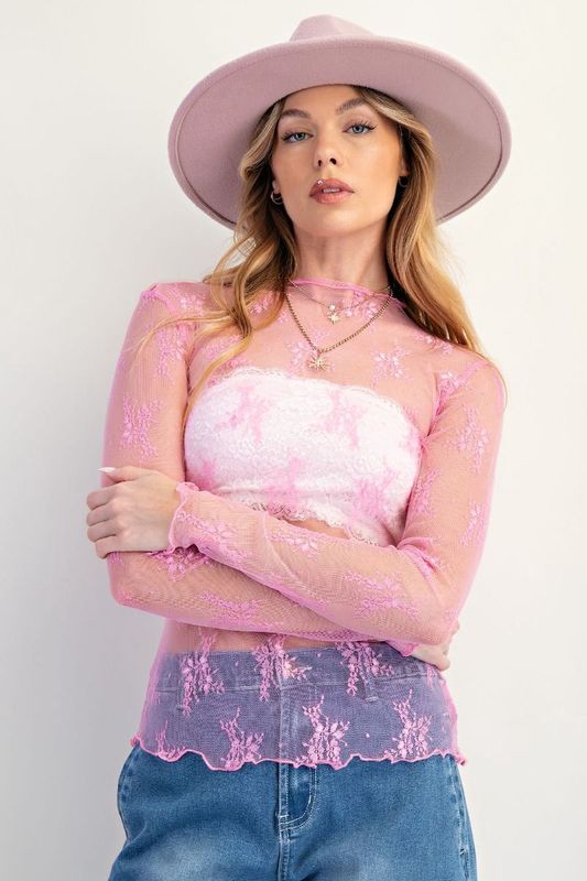 Long Sleeve All Over Sheer Lace Top