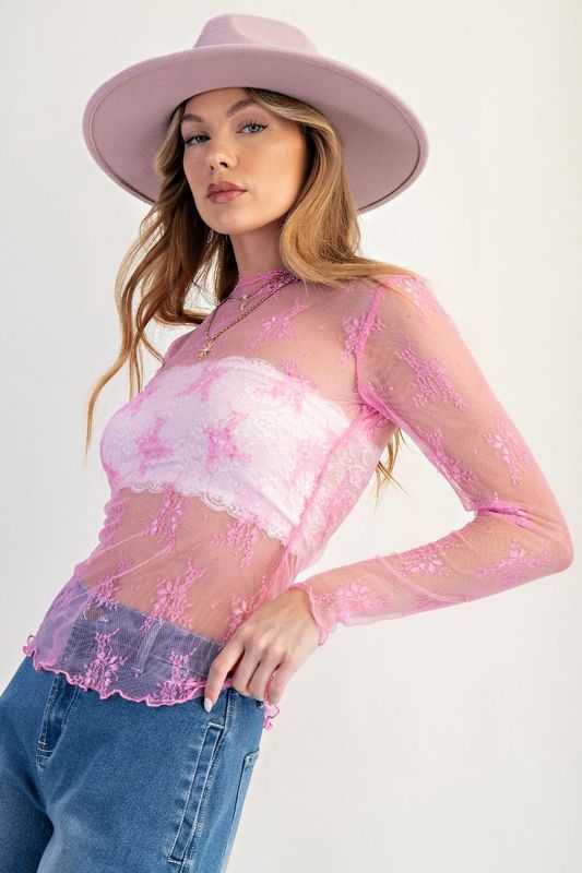 Long Sleeve All Over Sheer Lace Top
