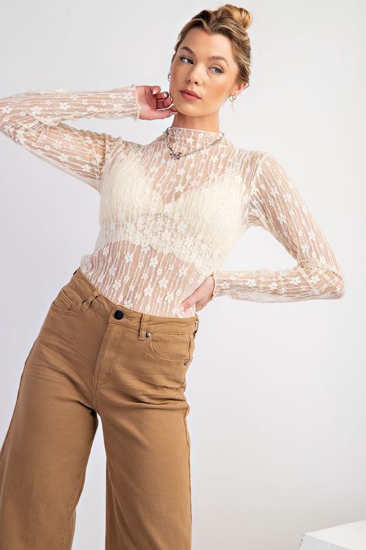 Long Sleeve See Through Lace Top