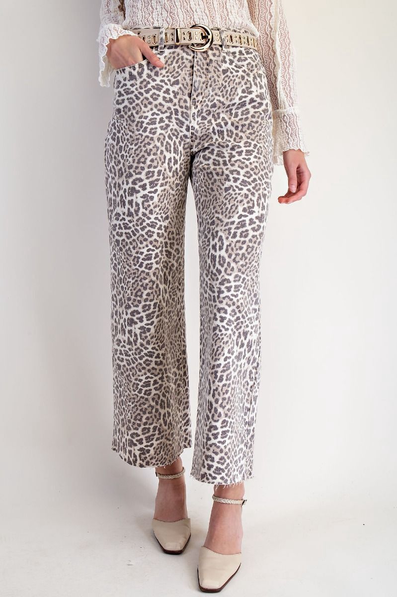 Animal Print Washed Twill Pants