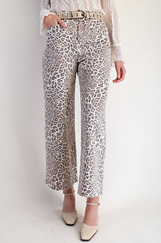 Animal Print Washed Twill Pants