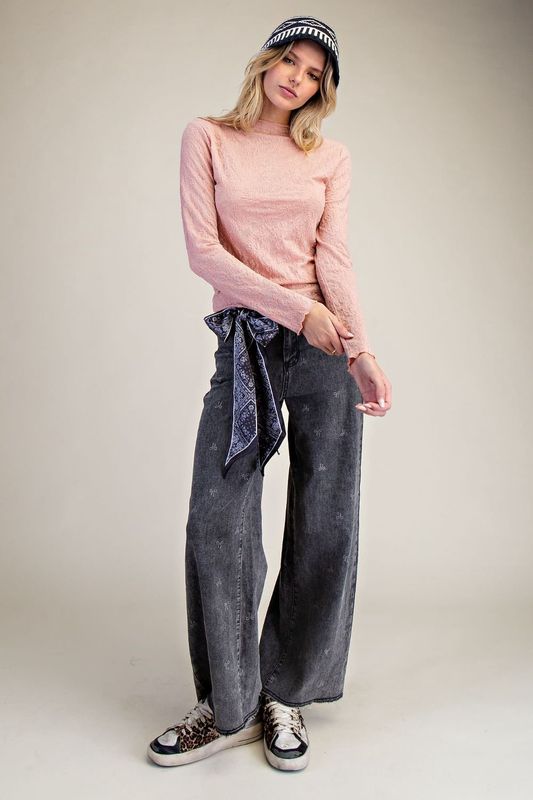 Long Sleeve Textured Sheer Top