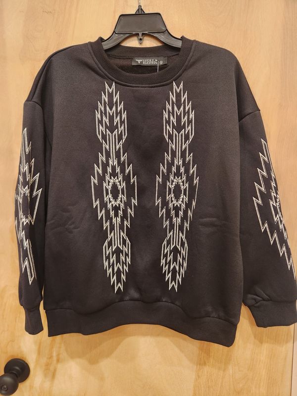 Black Aztec Detail Embroidered Long Sleeve Sweatshirt